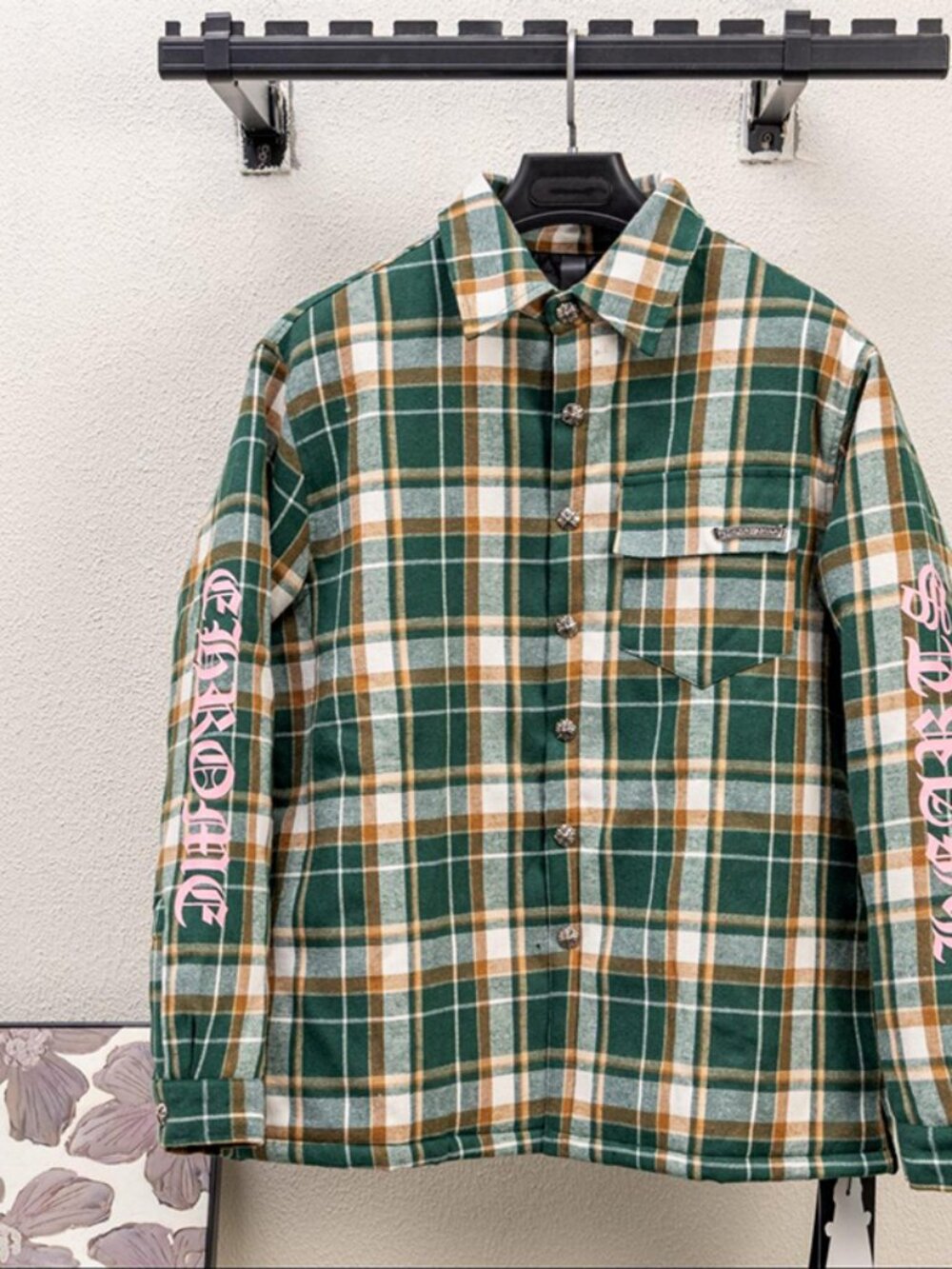 Chrome Hearts Plaid Padded Shirt Jacket In Green